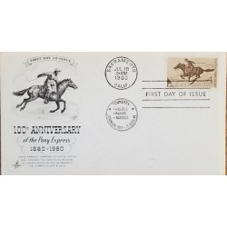 J) 1960 UNITED STATES, 100TH ANNIVERSARY OF THE PONY EXPRESS, HORSE AND JINET, FDC