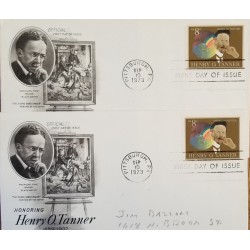 J) 1973 UNITED STATES, HONORING HENRY O TANNER, SET OF 2 FDC