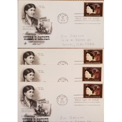 J) 1973 UNITED STATES, HONORING WILLA S CATHER, AMERICAN NOVELIST, SET OF 4 FDC
