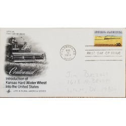 J) 1974 UNITED STATES, CENTENNIAL INDUCTION OF KANSAS HARD WINTER WHEAT INTO THE UNITED STATES, RURAL AMERICA, FDC