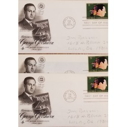 J) 1973 UNITED STATES, HONORING GEORGE GERSHUIN, AMERICAN COMPOSER, SET OF 3 FDC