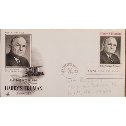 J) 1973 UNITED STATES, 33RD PRESIDENT OF THE UNITED STATES, IN MEMORIAM HARRY S TRUMAN, FDC