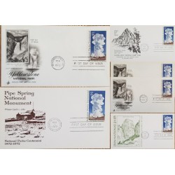 J) 1972 UNITED STATES, YELLOU STONE NATIONAL PARK CENTENNIAL, PIPE SPRING NATIONAL MONUMENT, SET OF 6 FDC