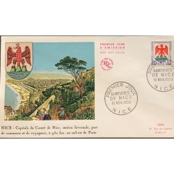 P) 1958 FRANCE, FDC, COAT OF ARM OF NIZA STAMP, WINTER RESORT, COMMERCIAL AND PASSENGER PORT, XF