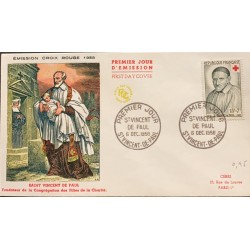 P) 1958 FRANCE, FDC, RED CROOS OF SAINT VINCENT STAMP, FOUNDER CONGREGATION OF THE DAUGHTERS OF CHARITY, XF