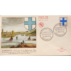 P) 1958 FRANCE, FDC, COAT OF ARM OF MARSEILLE STAMP, MEDITERRANEAN PORT, XF