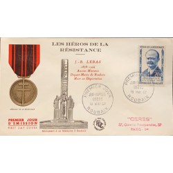 P) 1959 FRANCE, FDC, LIBERATION MEDAL, HEROES OF THE RESISTANCE OF J.B. LEBAS STAMP, XF