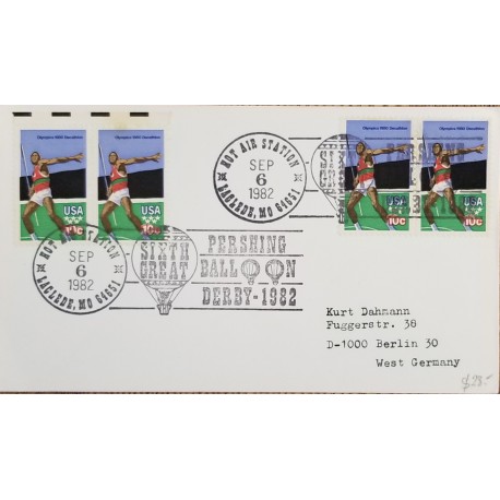 J) 1982 UNITED STATES, WITH SLOGAN CANCELLATION, PERSHING BALLOON DERBY, FDC