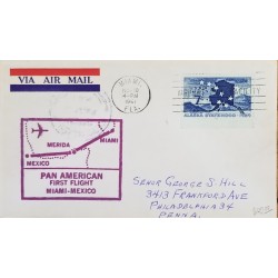 J) 1961 UNITED STATES, MAP, PAN AMERICAN FIRST FLIGHT MIAMI MEXICO, AIRMAIL, CIRCULATED COVER, FROM USA TO PHILADELPHIA