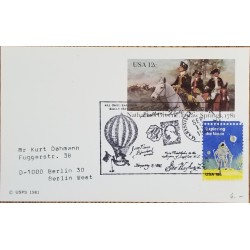 J) 1982 UNITED STATES, HORSE AND JINET, SATELLITE, SPACE, WITH SLOGAN CANCELLATION, AIRMAIL, CIRCULATED COVER