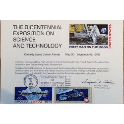 J) 1976 UNITED STATES, THE BICENTENNIAL EXPOSITION ON SCIENCE AND TECHNOLOGY, FIRST MAN ON THE MOON, SATELLITE