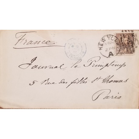 J) 1891 UNITED STATES, MUTE CANCELLATION, CIRCULATED COVER, FROM NEW YORK TO PARIS