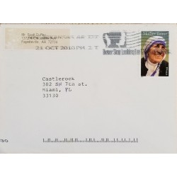 J) 2010 UNITED STATES, MOTHER TERESA OF CALCUTTA, POSTCARD, AIRMAIL, CIRCULATED COVER, FROM USA TO MIAMI 