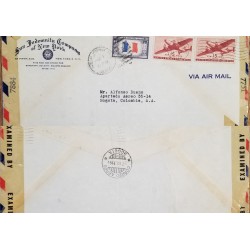 J) 1944 UNITED STATES, FLAG, AIRPLANE, OPEN BY EXAMINER, MULTIPLE STAMPS, AIRMAIL, CIRCULATED COVER, FROM USA TO COLOMBIA