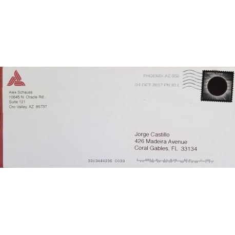J) 2017 UNITED STATES, TOTAL SOLAR ECLIPSE, AIRMAIL, CIRCULATED COVER, FROM USA TO MIAMI