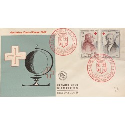P) 1959 FRANCE, FDC, RED CROSS MICHEL DE L´ÉPÉE AND VALENTIN HAUY STAMP, EMISSION SPECIAL, XF