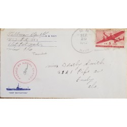 J) 1942 UNITED STATES, AIRPLANE, PASSED BY NAVAL CENSOR, AIRMAIL, CIRCULATED COVER, FROM USA 