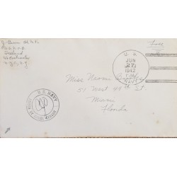 J) 1942 UNITED STATES, PASSED BY NAVAL CENSOR, CIRCULATED COVER, FROM NEW YORK TO MIAMI