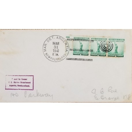 J) 1941 UNITED STATES, INDUSTRY AGRICULTURE, MULTIPLE STAMPS, PASSED BY CENSOR NEWFOUNDLAND BASE COMMAND
