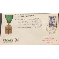 P) 1957 FRANCE, FDC, LIBERATION MEDAL, HEROES RESISTANCE D´ORVES STAMP, FIRST MARTYR FREE FRANCE, XF