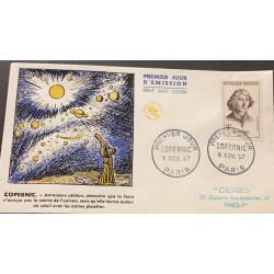 P) 1957 FRANCE, FDC, FM COPERNIC STAMP, ASTRONOMER, THEORY SOLAR SYSTEM, XF