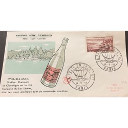P) 1959 FRANCE, FDC, NEW VALUES EVIAN-LES-BAINS STAMP, EVIAN BOTTLE MINERAL WATER, XF