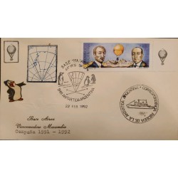 P) 1992 ARGENTINA, COVER, MAP ANTARCTICA AIR BASE MARAMBIO, 75TH ANNIVERSARY CROSSING ANDES BY BALLON STAMP, XF