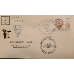 P) 1992 ARGENTINA, COVER, UPAEP, MAP ANTARCTICA BASE ORCADAS, SPAIN-AMERICA SHIELD STAMP, XF