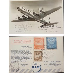 P) 1952 CHILE, COVER FIRST FLIGHT SANTIAGO-AMSTERDAM PILOT DOUGLAS, SIGNED, KLM, VALUED SPECIES WORKSHOPS, AIRMAIL STAMPS, XF