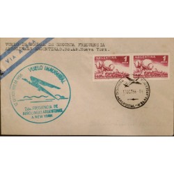 P) 1956 ARGENTINA, FIRST FLIGHT SECOND FREQUENCY, FROM BUENOS AIRES TO NEW YORK, CHACO STAMP, XF