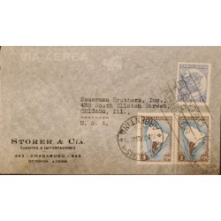 P) 1942 CIRCA ARGENTINA, SHIPPER FROM BUENOS AIRES TO CHICAGO USA, MAP NATIONAL WEALTH STAMPS, AIRMAIL, XF