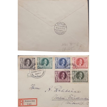 P) 1943 GERMANY, COVER DICTATOR LEADER BIRTHDAY, SET COMPLETE OF 6 STAMPS, XF