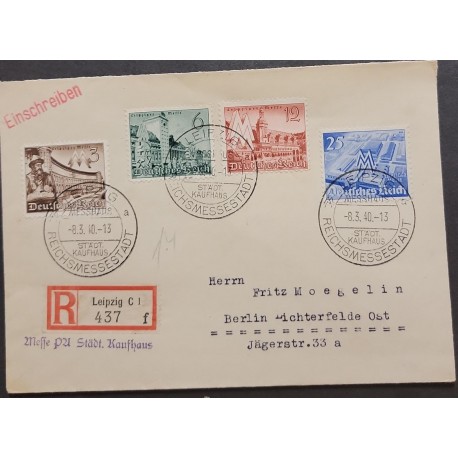 P) 1940 GERMANY, COVER THIRD REICH LEIPZIG TRADE FAIR SET COMPLETE OF 4 STAMPS, XF