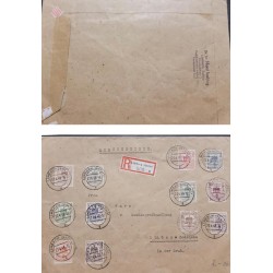 P) 1946 GERMANY, COVER SAXONY IMPERFORATE, LIMBACH REGISTERED, CITY OF SINGER SET COMPLETE 12 STAMPS, XF