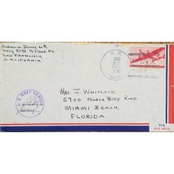 J) 1942 UNITED STATES, AIRPLANE, US NAVY CENSOR, AIRMAIL, CIRCULATED COVER, FROM CALIFORNIA TO FLORIDA