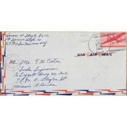 J) 1943 UNITED STATES, AIRPLANE, AIRMAIL, CIRCULATED COVER, FROM CALIFORNIA TO MIAMI