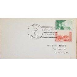 J) 1935 UNITED STATES, LANDSCAPE, MULTIPLE STAMPS, AIRMAIL, CIRCULATED COVER, FROM USA TO SHAMOKIN