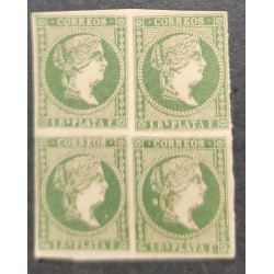 SP) 1845 CARIBE, WITHOUT WATERMARK, BLOCK OF 4, GREEN COLOR, MNH