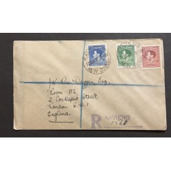 SP) 1937 NEW GUINEA, PAPUA CORONATION KING GEORGE VI X3 STAMPS, COVER, CIRCULATED TO ENGLAND, XF