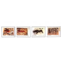 A) 1987 SOUTH AFRICA, CAVE PAINTINGS ELAND AND HUNTERS, LION, WILDEBEEST, BUSHMAN DANCE, MNH, MULTICOLORED