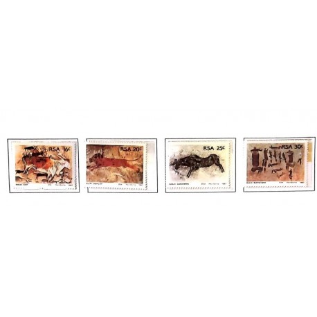 A) 1987 SOUTH AFRICA, CAVE PAINTINGS ELAND AND HUNTERS, LION, WILDEBEEST, BUSHMAN DANCE, MNH, MULTICOLORED