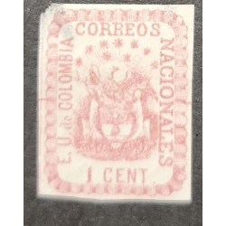 A) 1865 COLOMBIA, NATIONAL SHIELD, LIGHTLY THIN, IMPERFORADO, SC 35, PAPEL BLANCO, ROSA, 1c