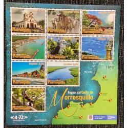 A) 2021 COLOMBIA, MORROSQUILLO GULF REGION, TOURIST PLACES, FAUNA AND FLORA, SERIES OF 9, MNH