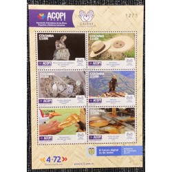 A) 2021 COLOMBIA, ACOPI CALDAS, SMALL INDUSTRIES, MINING, MONUMENTS, CRAFTSMANSHIP, SHEET OF 6 STAMPS, MNH