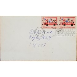 J) 1966 UNITED NATIONS, UNICEF, PAIR, AIRMAIL, CIRCULATED COVER, FROM NEW YORK