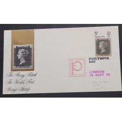 P) 1970 LONDON GREAT BRITAIN, PHILYMPIA FDC, PENNY BLACK WORLD 1ST POSTAGE, EXHIBITION, XF