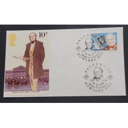 P) 1979 ITALY, 100TH ANNIVERSARY DEATH ROWLAND HILL FDC, PENNY BLACK, CREATOR 1ST HISTORIC POSTAGE, XF