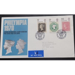 P) 1970 LONDON GREAT BRITAIN, PHILYMPIA FDC, INTERNATIONAL STAMP EXHIBITION, AIRMAIL, CIRCULATED TO NEW YORK, COMPLETE