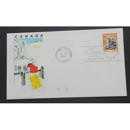 P) 1968 CANADA, NOEL, CHRISTMAS SOAP STONE CARVING FDC, XF