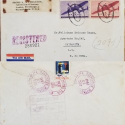 J) 1941 UNITED STATES, TB SEALS, CHRISTMAS, AIRPLANE, MUTE CANCELLATION, REGISTERED AIRMAIL